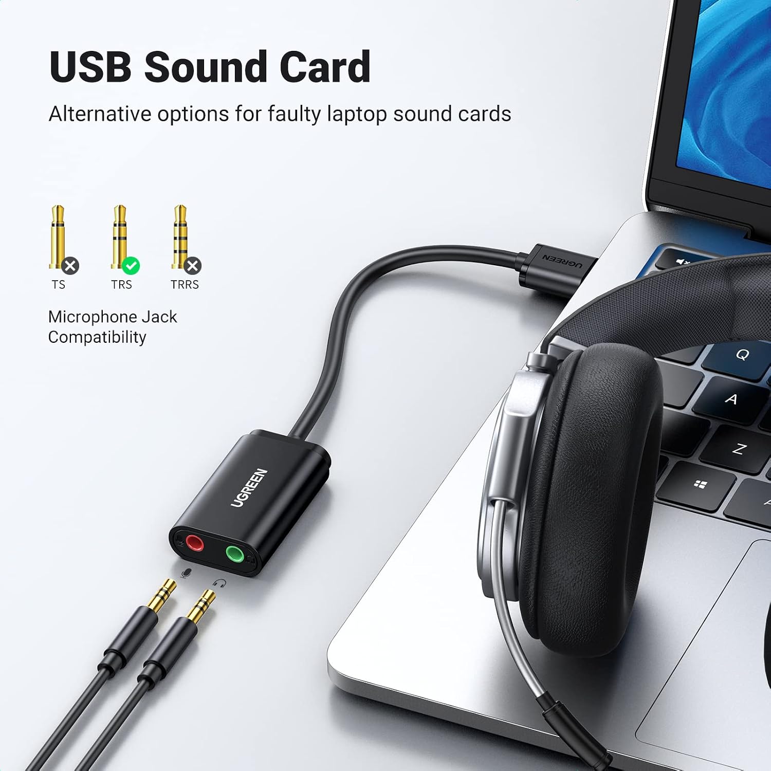 UGREEN UGREEN USB Sound Card Adapter with TRS 3.5mm Headphone & Mics | USB to Aux 3.5mm External Audio Converter for Windows Mac Linux PC Laptops Desktops PS5 Switch 2 - Image 2